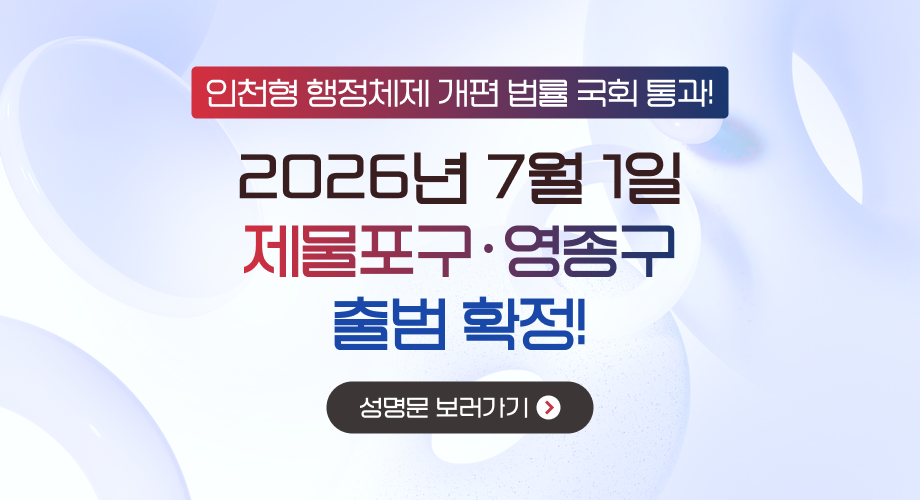 인천형 행정체제 개편 법률 국회 통과! 2026년 7월 1일 제물포구 영종구 출범 확정! 